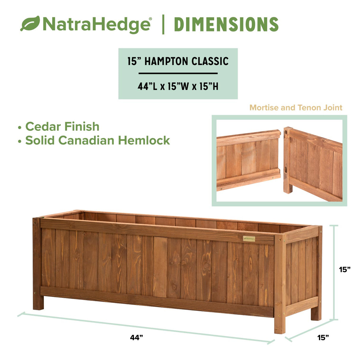 Fioriera In Legno NatraHedge Hampton Classic 112 Cm Per Esterno E Interno - Vaso Rettangolare Da Giardino E Patio